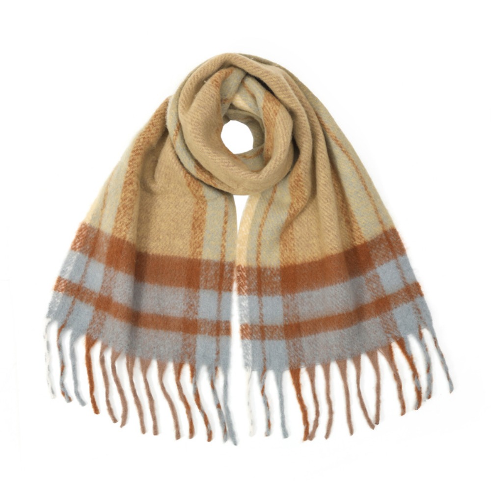 Wool Scarf Men - Elegant Mohair Plaid Wool Scarf Long